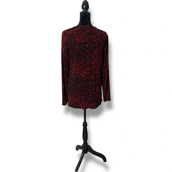 Chico’s (size 1) Bold Red Animal Print Tie Front Lightweight Cardigan Sweater - Picture 14 of 16